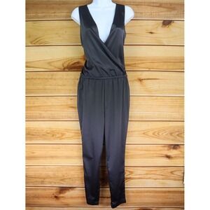 Lauren Conrad Sleeveless Jumpsuit Plunge V-Neck Womens 4 Shiny Black / Dark Gray